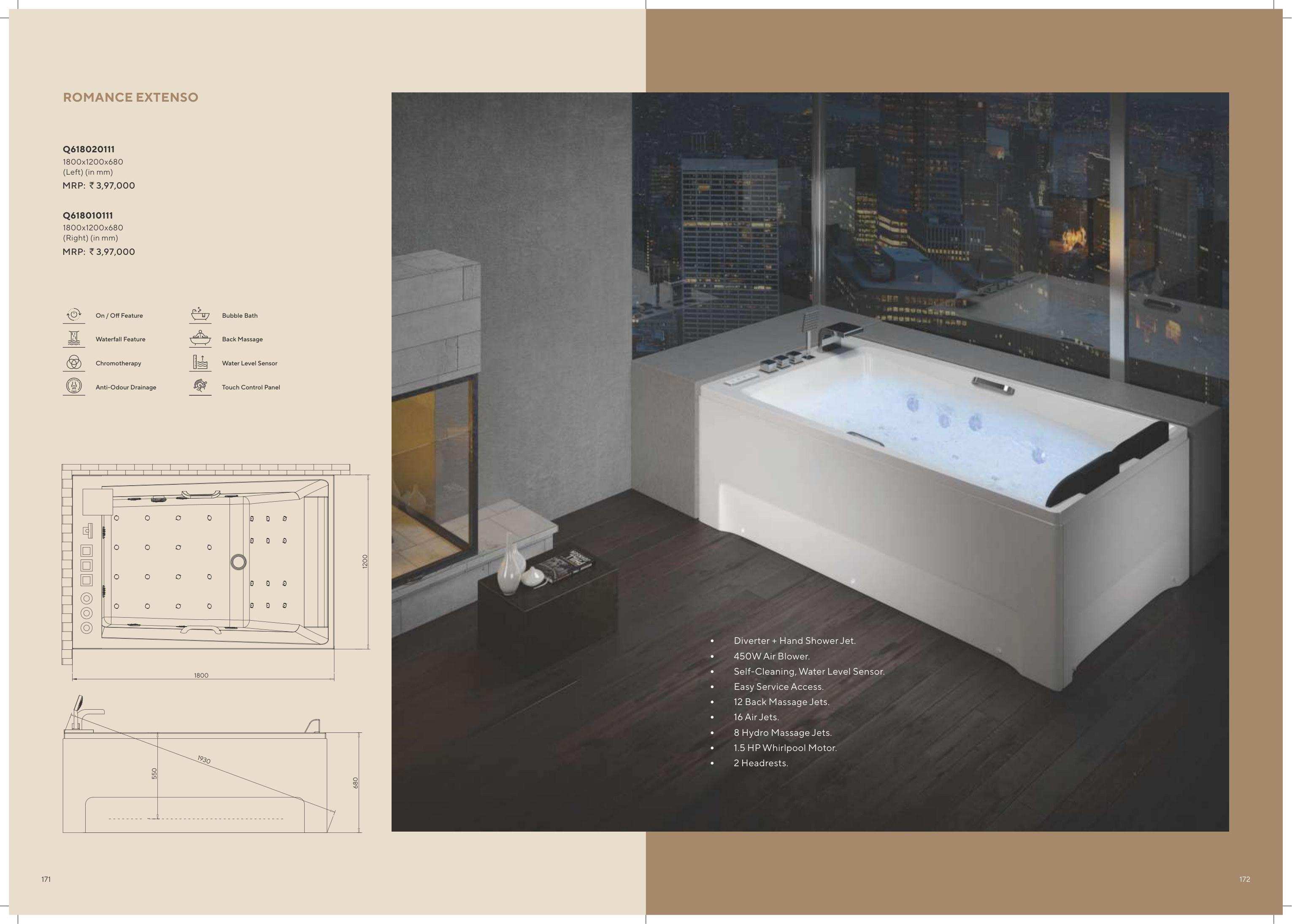 Romance Extenso Bathtub Left 1800x1200x680