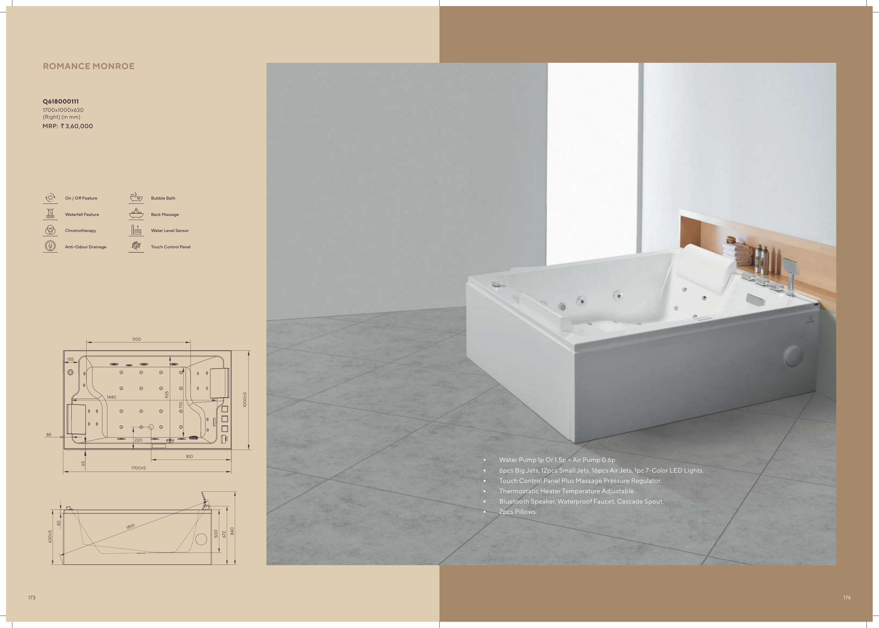 Romance Monroe Bathtub Right 1700x1000x630
