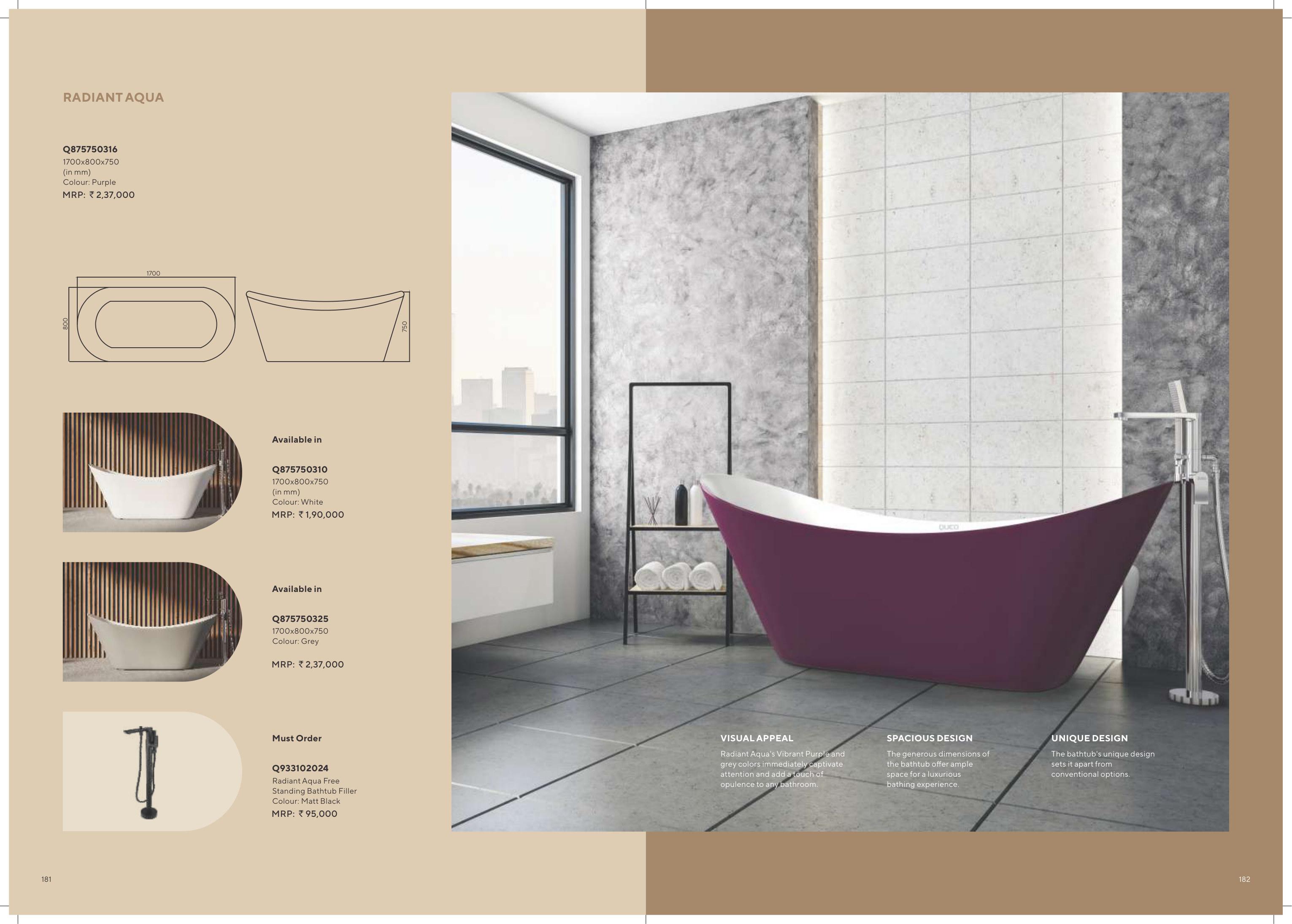 Radiant Aqua Bathtub Purple 1700x800x750