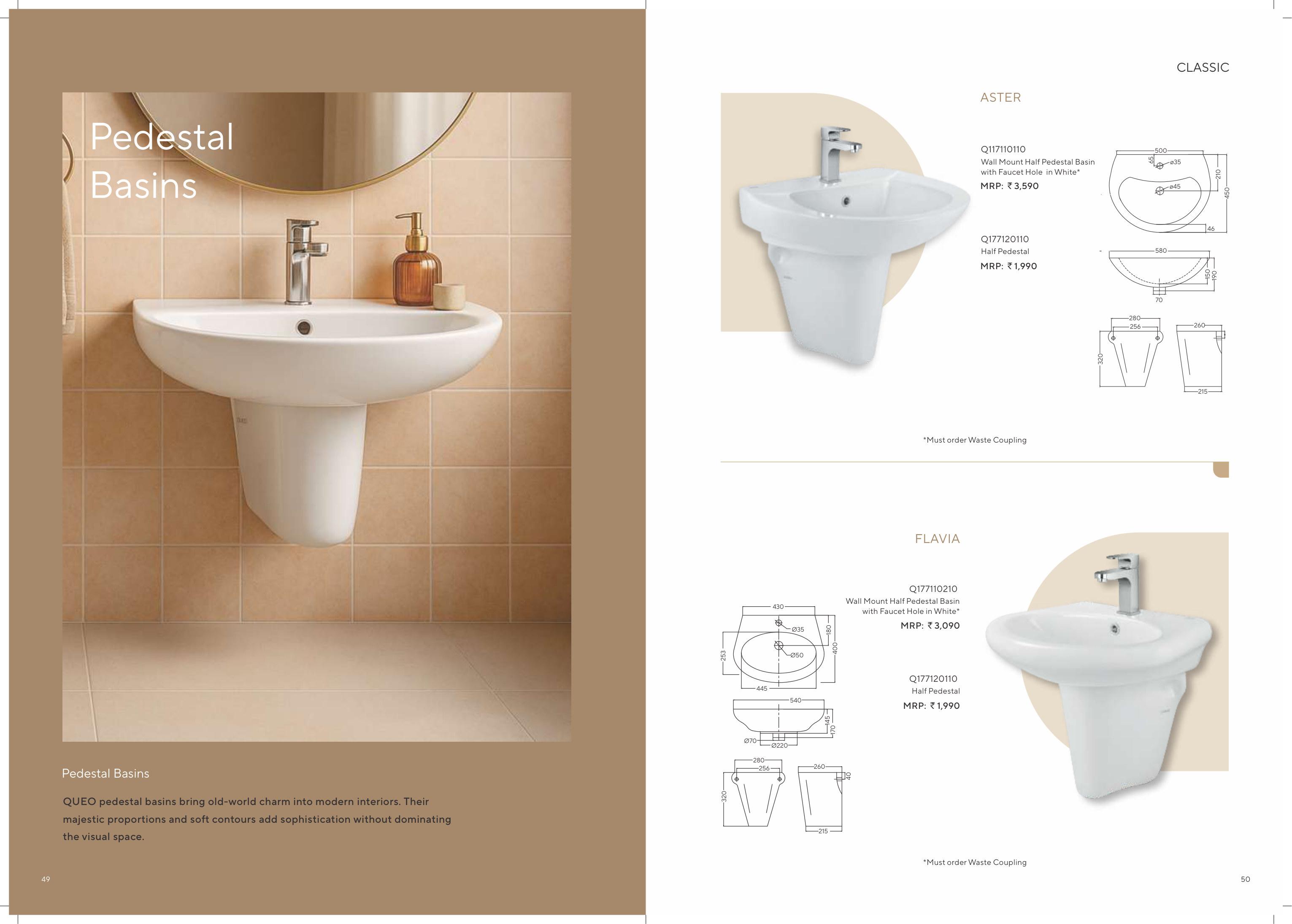 Flavia Wall Mount Half Pedestal Basin
