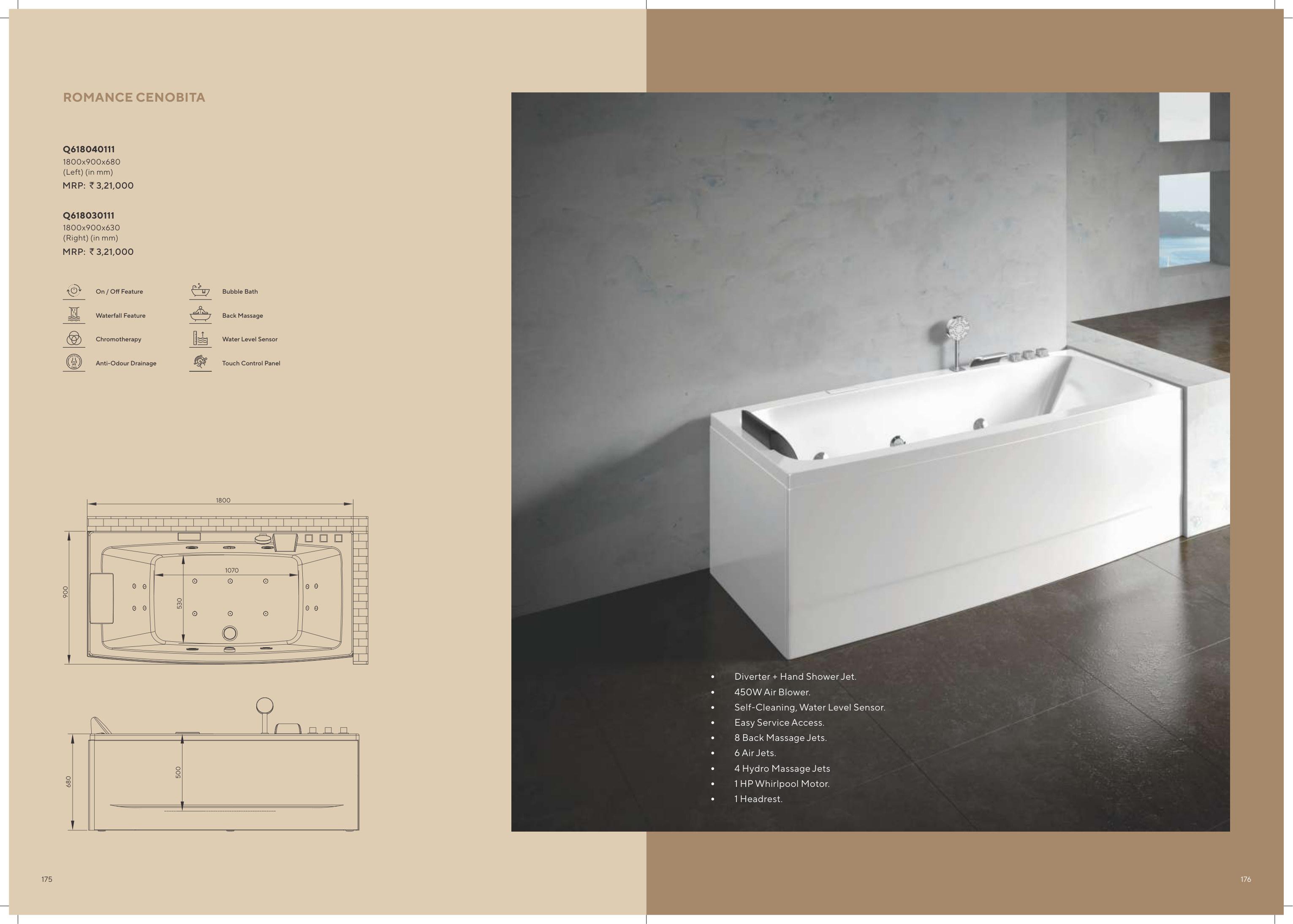 Romance Cenobita Bathtub Left 1800x900x680